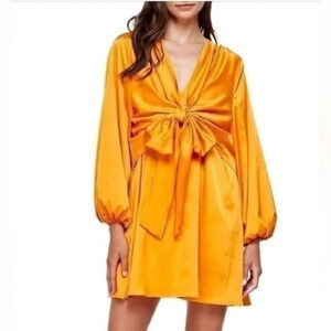 One One Six Orange Satin Mini Dress Bow Tie Front Size M